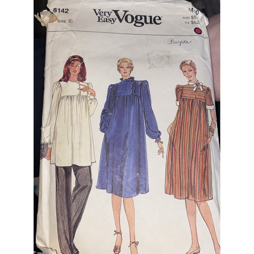 Vogue 8142 Misses Maternity Dress Tunic Pants Sewing Pattern Size 8 Cut Complete